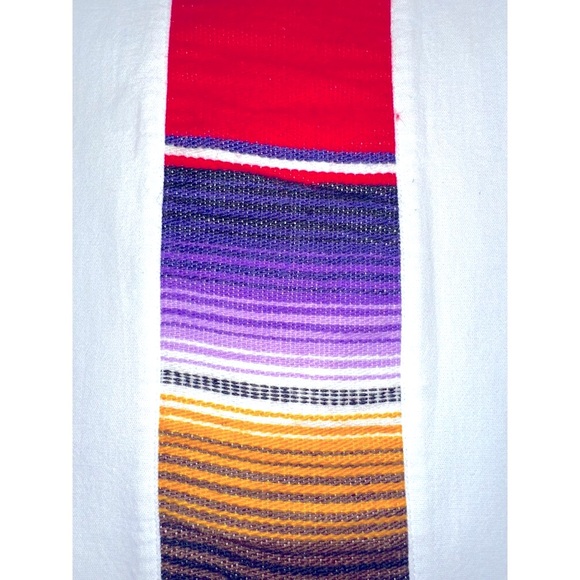 Mens XL White Mexican Guayabera Shirt Colorful Vertical Stripes Cuban Design Chi - Picture 5 of 6